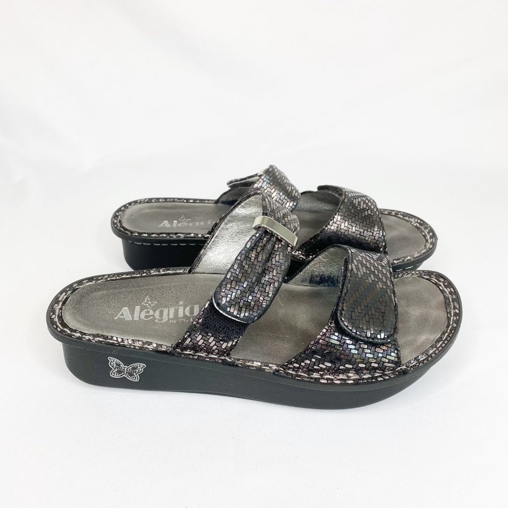 Alegria By PG Lite Karmen Black Metallic Slide Sandals Size US 7 EUR 37